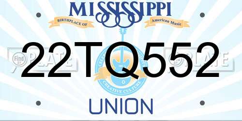 22TQ552 Mississippi License Plate