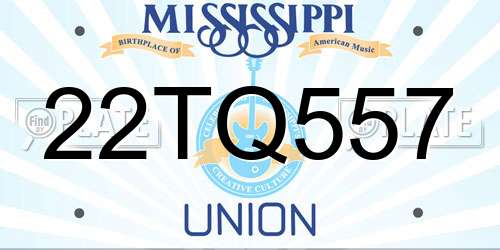 22TQ557 Mississippi License Plate