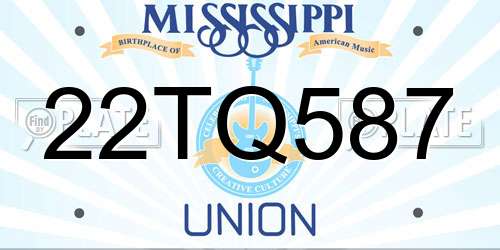 22TQ587 Mississippi License Plate