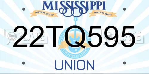 22TQ595 Mississippi License Plate