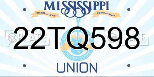 22TQ598 Mississippi License Plate