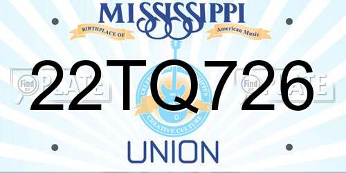22TQ726 Mississippi License Plate