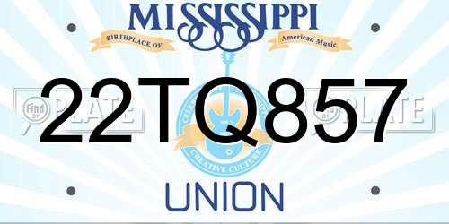 22TQ857 Mississippi License Plate