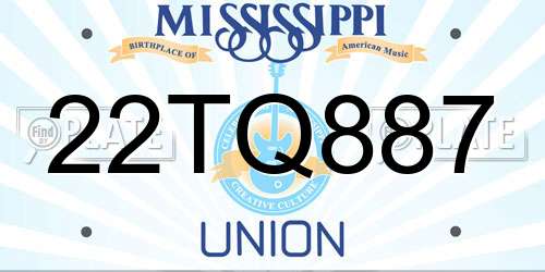 22TQ887 Mississippi License Plate