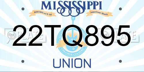 22TQ895 Mississippi License Plate