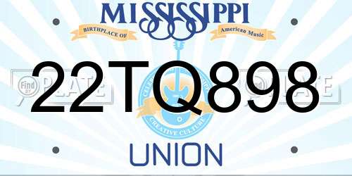 22TQ898 Mississippi License Plate