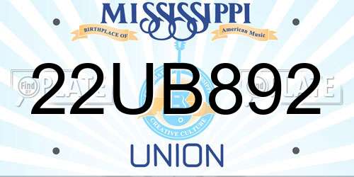 22UB892 Mississippi License Plate