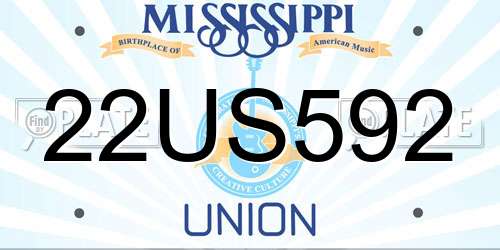 22US592 Mississippi License Plate