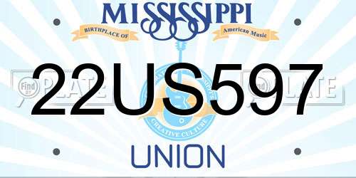 22US597 Mississippi License Plate