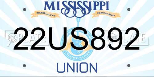 22US892 Mississippi License Plate