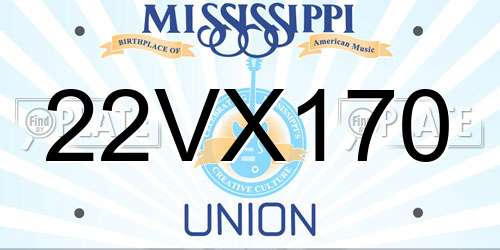 22VX170 Mississippi License Plate