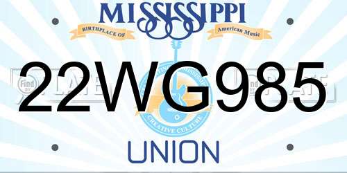 22WG985 Mississippi License Plate