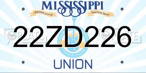 22ZD226 Mississippi License Plate