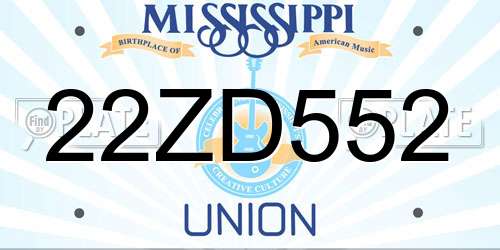 22ZD552 Mississippi License Plate