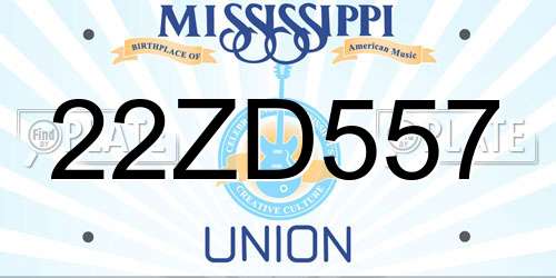 22ZD557 Mississippi License Plate