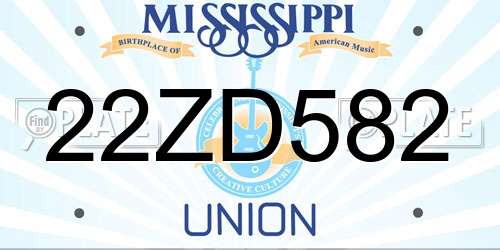22ZD582 Mississippi License Plate