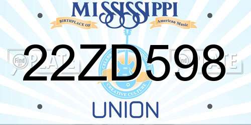 22ZD598 Mississippi License Plate