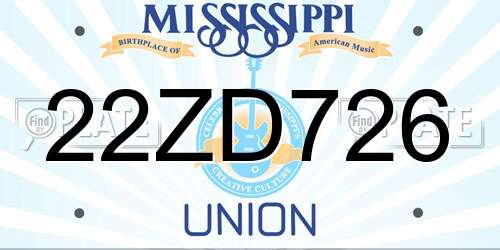 22ZD726 Mississippi License Plate