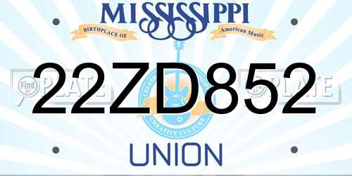 22ZD852 Mississippi License Plate