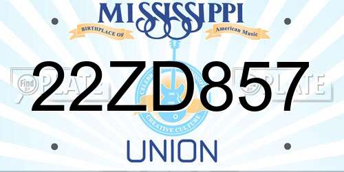 22ZD857 Mississippi License Plate