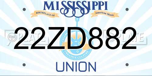 22ZD882 Mississippi License Plate