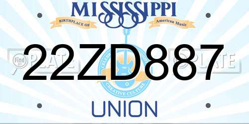 22ZD887 Mississippi License Plate