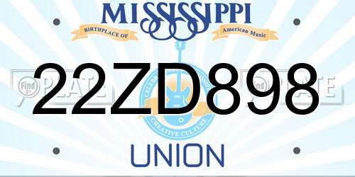 22ZD898 Mississippi License Plate