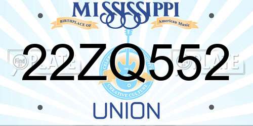 22ZQ552 Mississippi License Plate