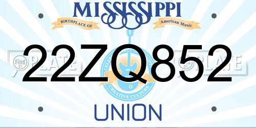 22ZQ852 Mississippi License Plate