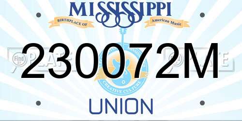 230072M Mississippi License Plate