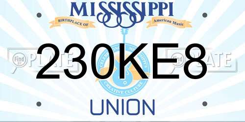 230KE8 Mississippi License Plate