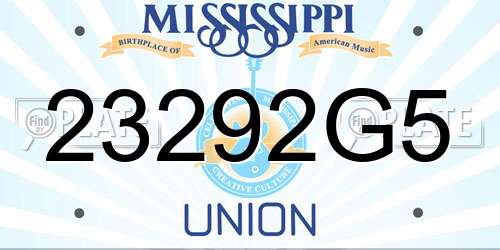 23292G5 Mississippi License Plate