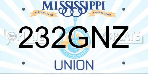 232GNZ Mississippi License Plate
