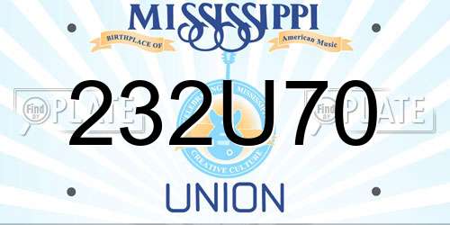 232U70 Mississippi License Plate