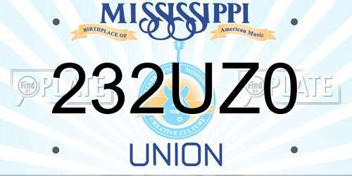 232UZ0 Mississippi License Plate