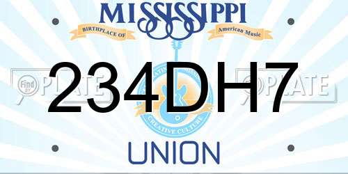 234DH7 Mississippi License Plate