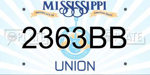 2363BB Mississippi License Plate