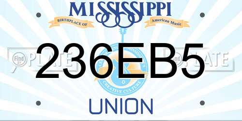 236EB5 Mississippi License Plate