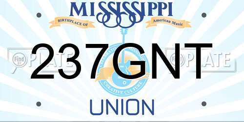 237GNT Mississippi License Plate