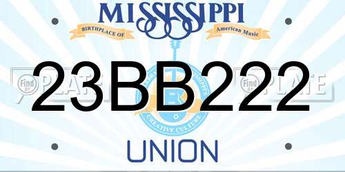 23BB222 Mississippi License Plate