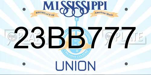 23BB777 Mississippi License Plate