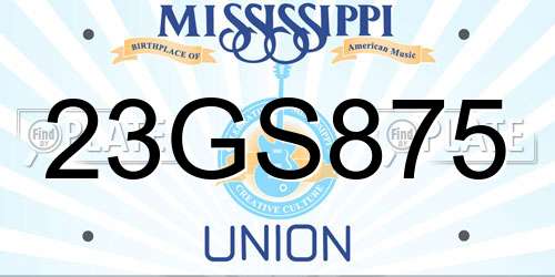 23GS875 Mississippi License Plate