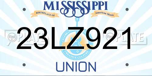 23LZ921 Mississippi License Plate