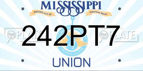 242PT7 Mississippi License Plate