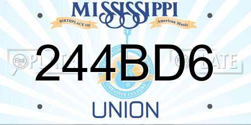 244BD6 Mississippi License Plate