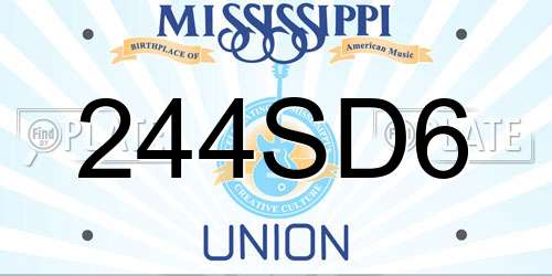 244SD6 Mississippi License Plate