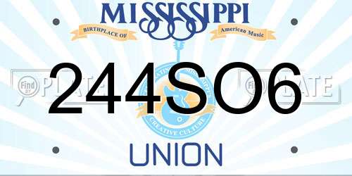 244SO6 Mississippi License Plate
