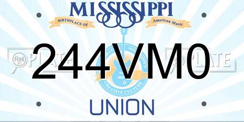 244VM0 Mississippi License Plate