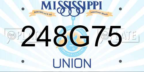 248G75 Mississippi License Plate