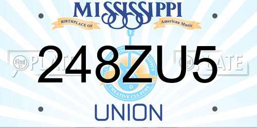 248ZU5 Mississippi License Plate
